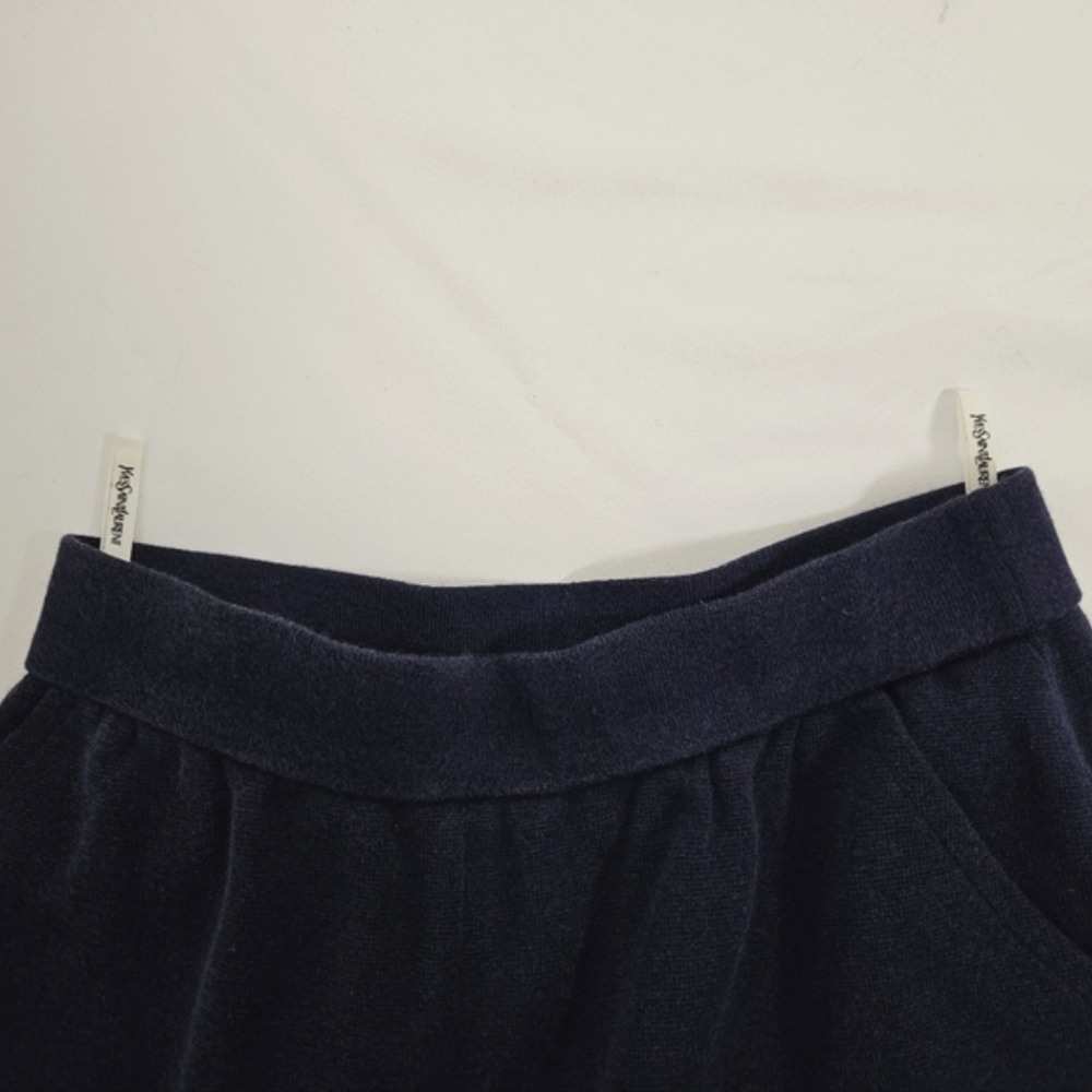 Yves Saint Laurent High Waisted Flared Leg Cotton Knit Shorts In Navy Blue Sz 4 - Picture 5 of 13